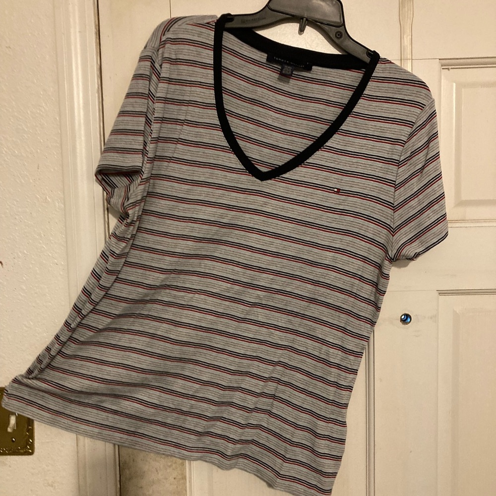 Vee neck t-shirt by Tommy Hilfinger is all cotton.